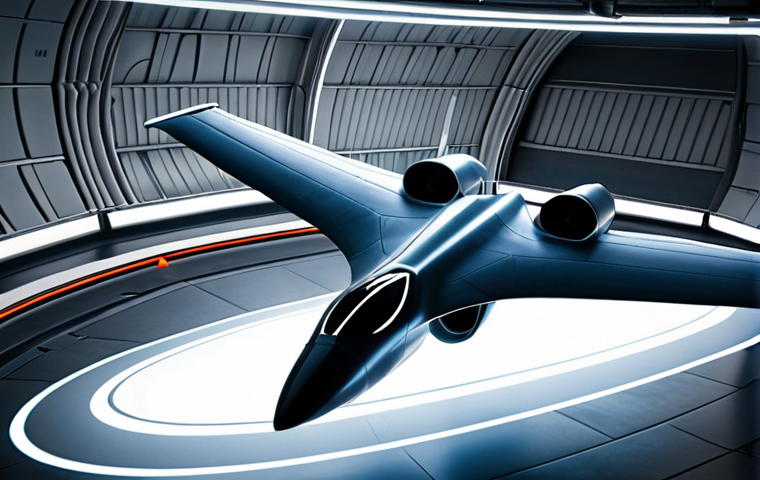 **Image Prompt:** A futuristic airplane with variable geometry wings dynamically adjusting in flight, set against a backdrop showcasing a blend of aerodynamic simulations and wind tunnel tests. The design emphasizes sleek lines and advanced materials, illustrating the cutting-edge technology used to minimize drag.