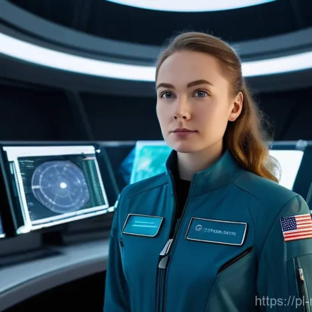 우주탐사 기술 - **Prompt:** A young, determined Polish female scientist, dressed in a sleek, modern, yet functional ...