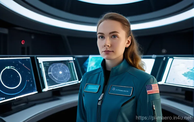우주탐사 기술 - **Prompt:** A young, determined Polish female scientist, dressed in a sleek, modern, yet functional ...
