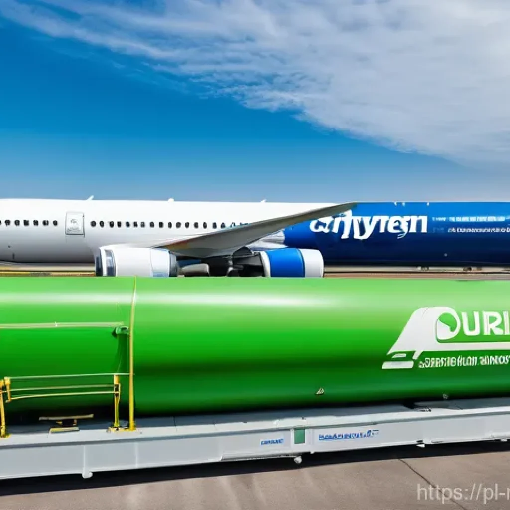 항공기 엔진 - **Sustainable Aviation Fuel (SAF) Production & Use:**
"A vibrant, dynamic illustration depicting...