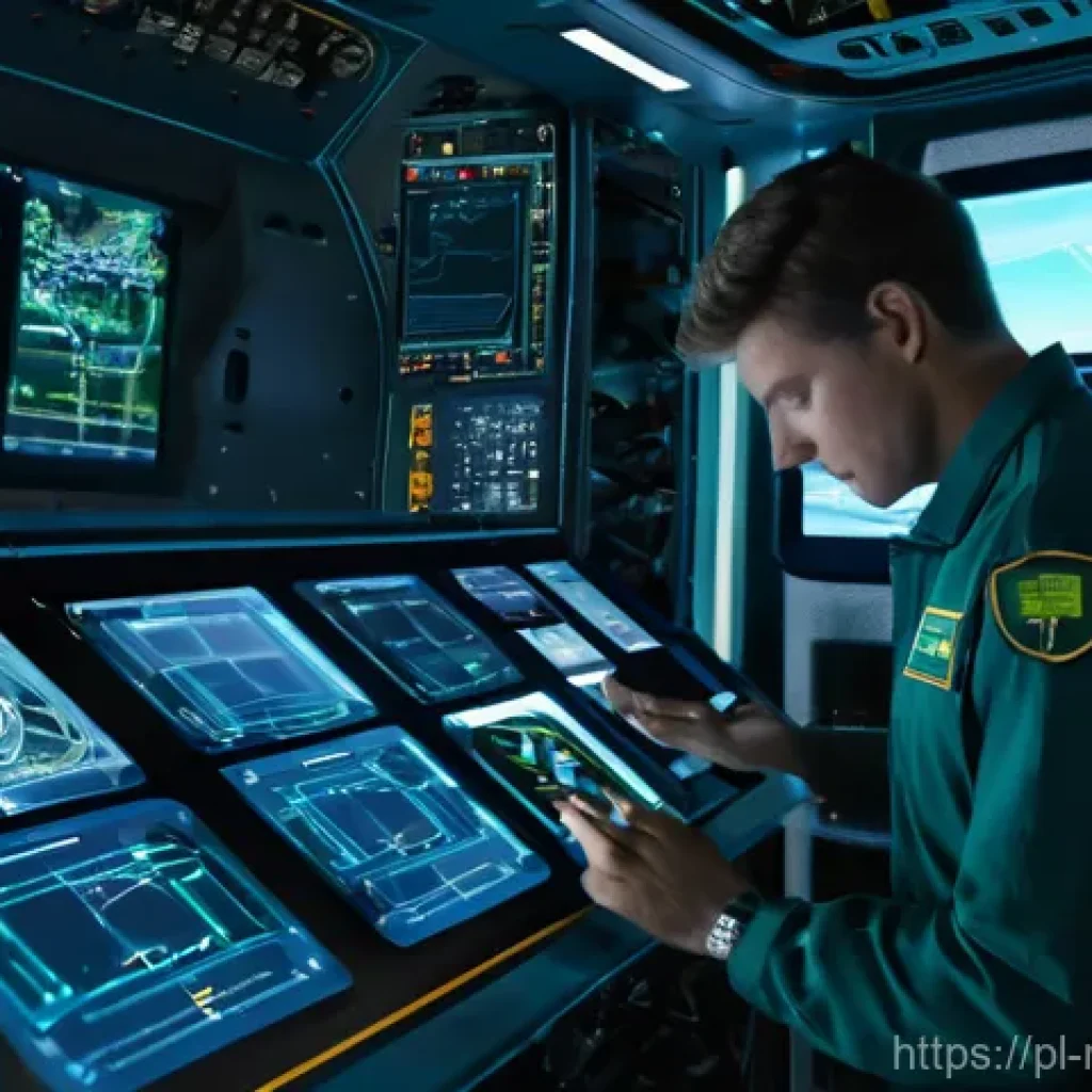 항공기 고장 및 안전 시스템 - **Prompt:** A highly detailed, realistic image of the interior of a futuristic aircraft maintenance ...