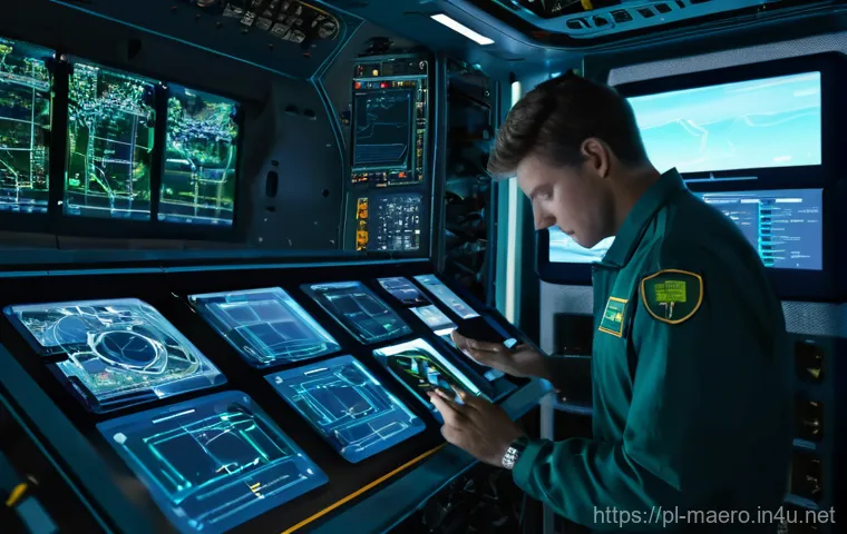 항공기 고장 및 안전 시스템 - **Prompt:** A highly detailed, realistic image of the interior of a futuristic aircraft maintenance ...