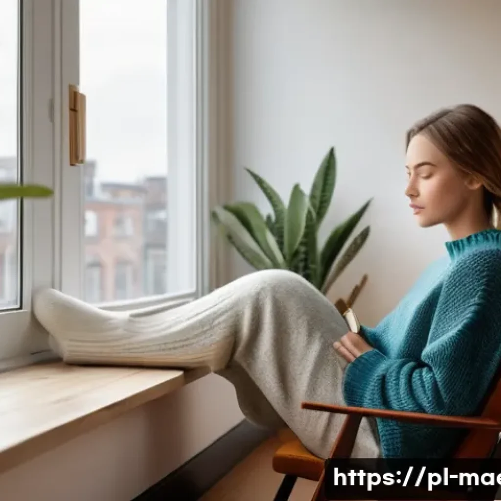 항공기 소음 문제 - **Prompt:** A cozy and serene indoor scene. A young woman (20s-30s) is comfortably seated in a soft,...