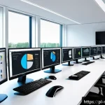Home 20 기계공학 CAD 시스템 - A modern engineering office workspace featuring a diverse team of mechanical engineers collaborating...