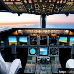 Home 19 항공기 항법 시스템 - A highly detailed cockpit interior of a modern commercial aircraft during flight, showcasing advance...
