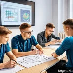 Home 18 기계설계 자격증 - A modern engineering classroom scene in Poland, showing a diverse group of young adult students (wea...