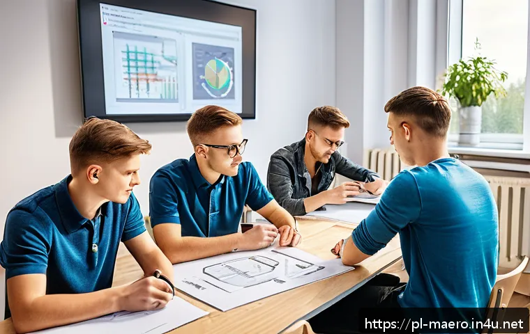 기계설계 자격증 - A modern engineering classroom scene in Poland, showing a diverse group of young adult students (wea...